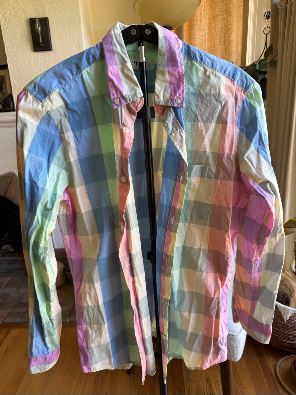 GAP Pastel Multi-Check Button-Down Shirt - Blue, Pink, Mint, Cream